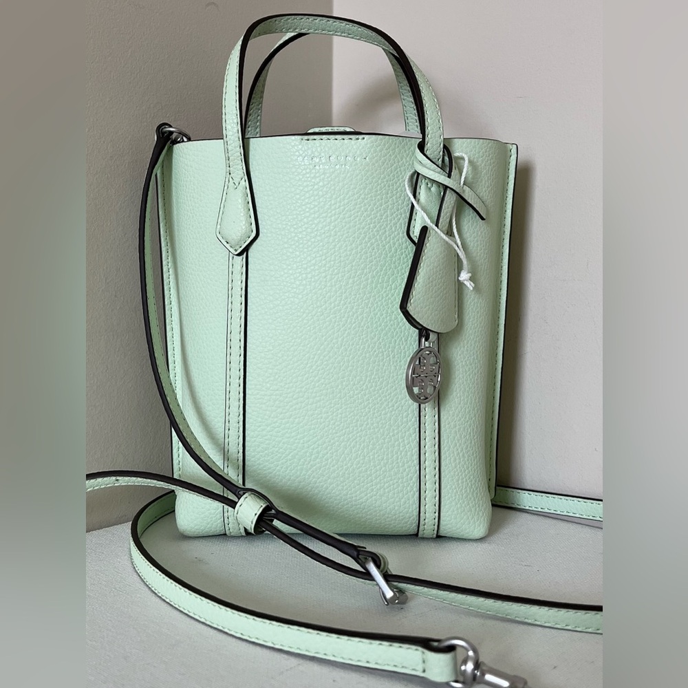 New Tory Burch Mini Perry Tote N/S Crossbody Leather Meadow Mist with Dust bag